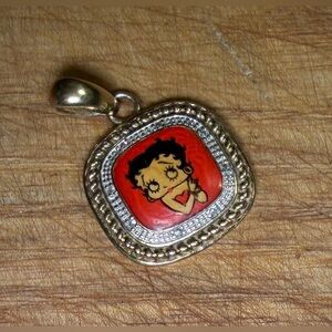 1950s Betty Boop Diamond & Sterling Silver Necklace Pendant Solid 925 • 3.99g